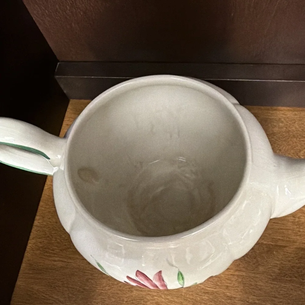 Longchamp Teapot Suger & Creamer French Faience Hand Painted Floral VTG